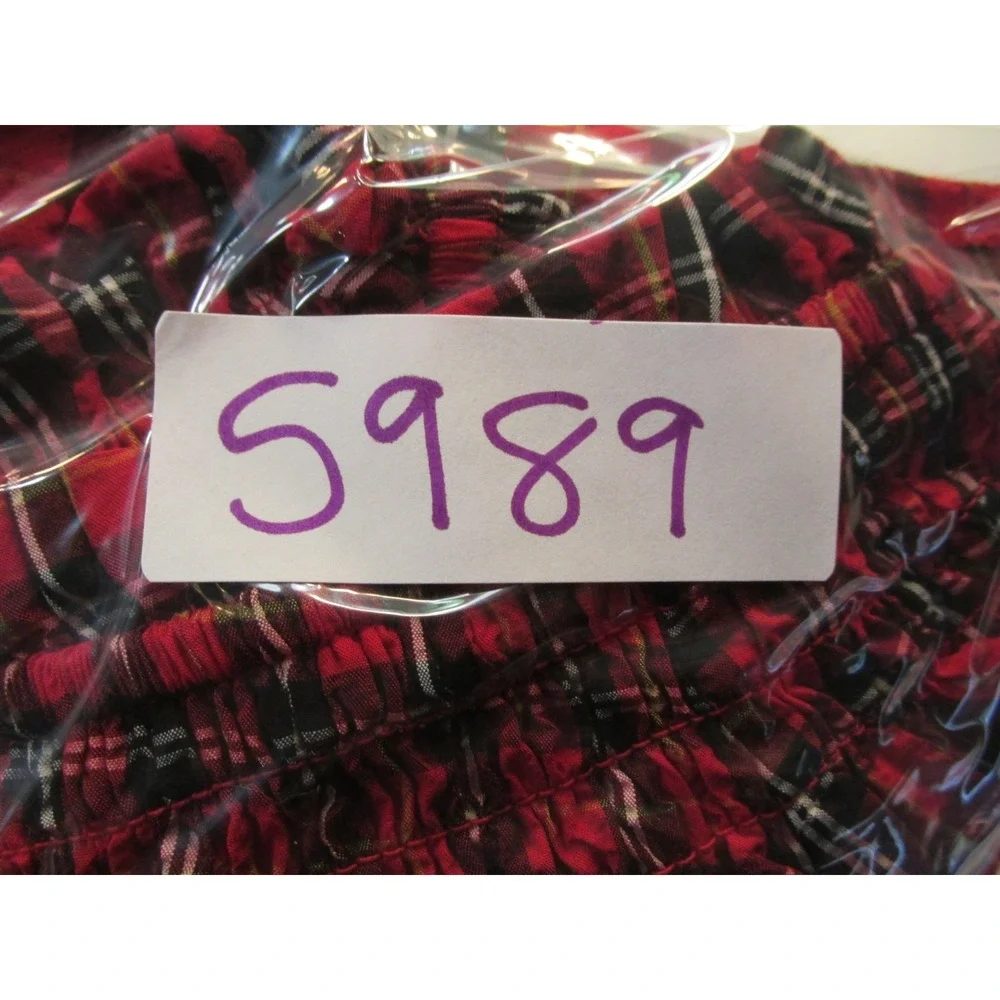 Old Navy Women XL Red Plaid Peasant Top Puff Sleeve Smocked Modal Blouse